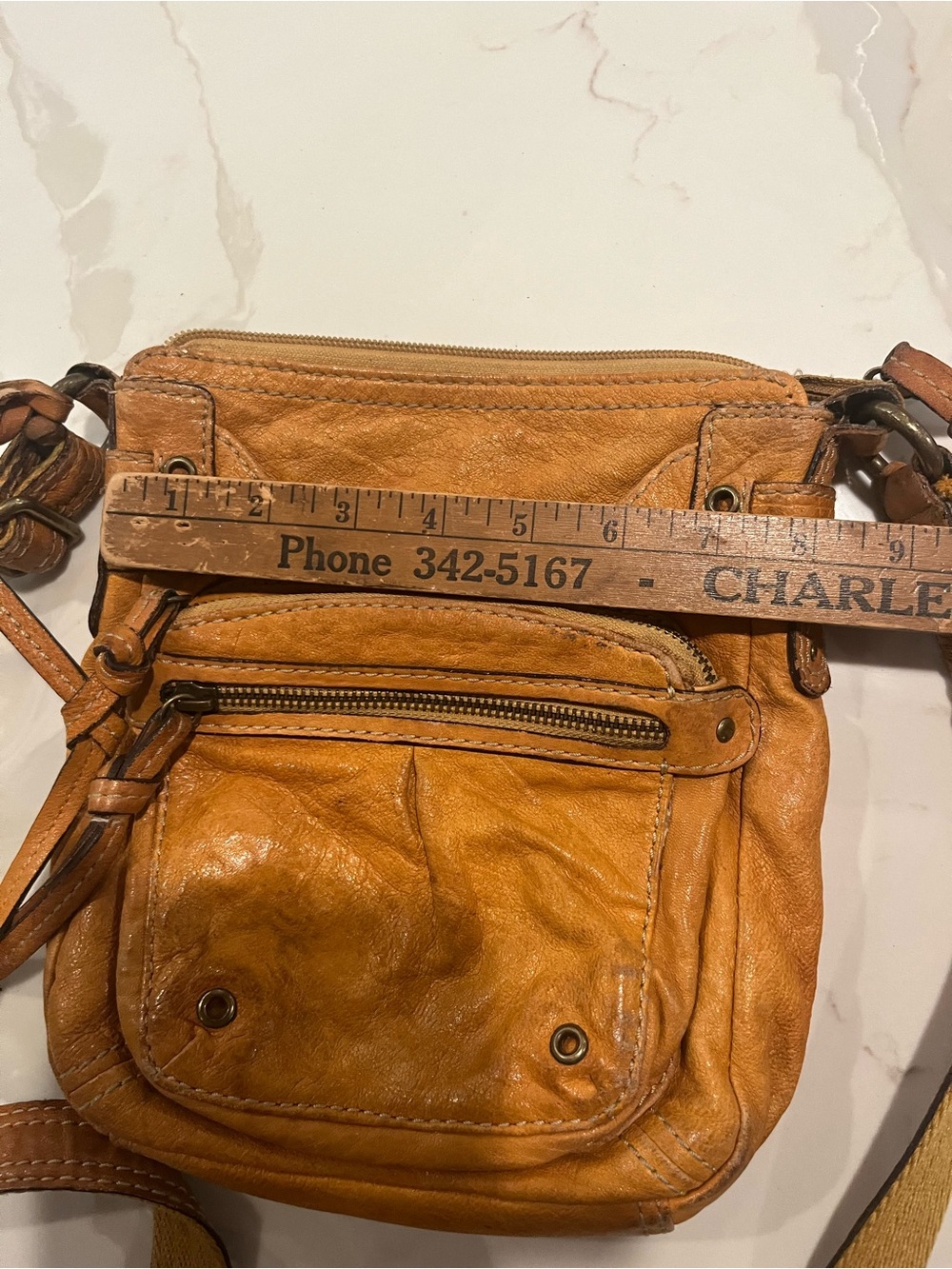 Fossil Tan Mustard Color Leather Crossbody Bag - Picture 5 of 6